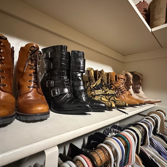 Pinko Lucciola Black Leather Croc Print Moto Boots - Picture 9 of 11